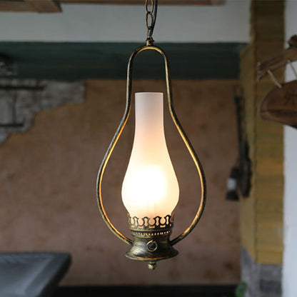 Traditional Chinese Gourd Water Drop Glass Iron 1-Light Pendant Light For Bedroom