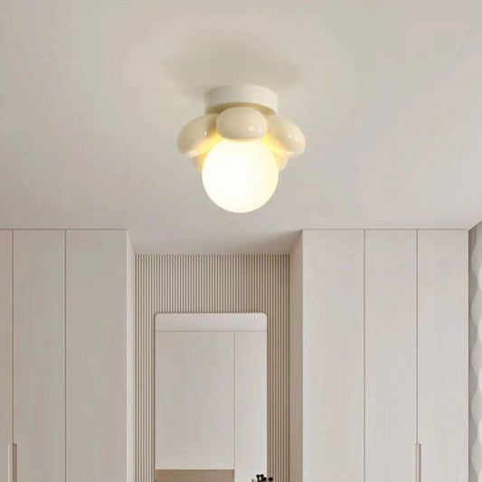 Modern Minimalist Flower Iron Resin 1-Light Semi-Flush Mount Ceiling Light For Hallway