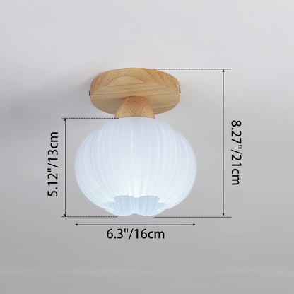 Contemporary Nordic Solid Wood Acrylic Round Floral Stripe 1-Light Semi-Flush Mount Ceiling Light For Hallway