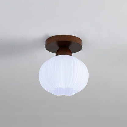 Contemporary Nordic Solid Wood Acrylic Round Floral Stripe 1-Light Semi-Flush Mount Ceiling Light For Hallway