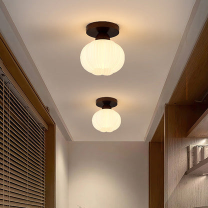 Contemporary Nordic Solid Wood Acrylic Round Floral Stripe 1-Light Semi-Flush Mount Ceiling Light For Hallway