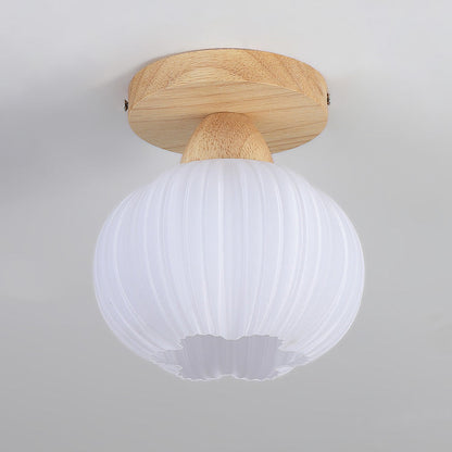 Contemporary Nordic Solid Wood Acrylic Round Floral Stripe 1-Light Semi-Flush Mount Ceiling Light For Hallway