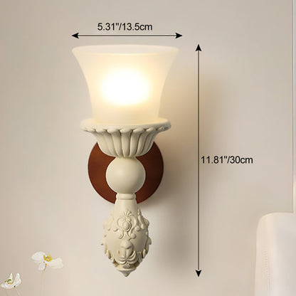 Traditional French Wood Resin Glass Carved Candelabra 1-Light Wall Sconce Lamp For Bedroom & Living Room