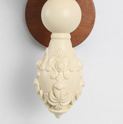 Traditional French Wood Resin Glass Carved Candelabra 1-Light Wall Sconce Lamp For Bedroom & Living Room