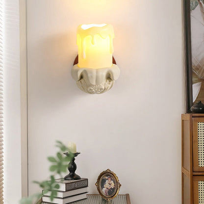 Traditional French Wood Resin Glass Carved Candelabra 1-Light Wall Sconce Lamp For Bedroom & Living Room