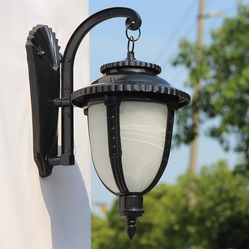Traditional European Aluminum & Glass Patterned Lampshade Round Carved 1-Light Outdoor Wall Sconce Garden & Balcony