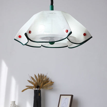 Modern Mid-Century Iron, Acrylic & Fabric Petal Shaped 3-Light Pendant Light For Bedroom & Living Room