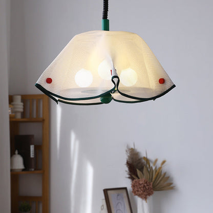 Modern Mid-Century Iron, Acrylic & Fabric Petal Shaped 3-Light Pendant Light For Bedroom & Living Room