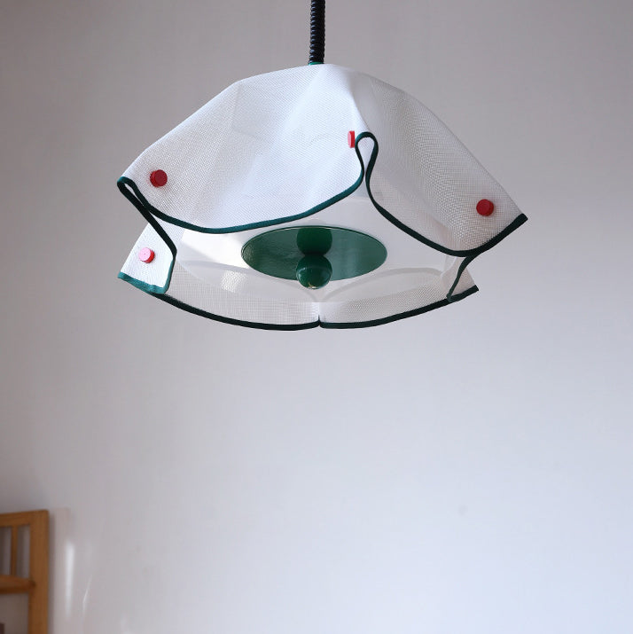 Modern Mid-Century Iron, Acrylic & Fabric Petal Shaped 3-Light Pendant Light For Bedroom & Living Room