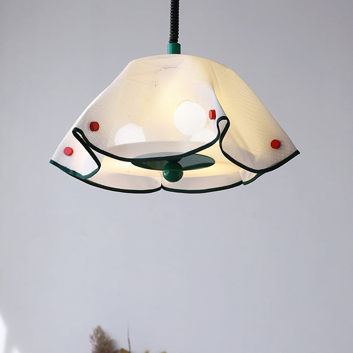 Modern Mid-Century Iron, Acrylic & Fabric Petal Shaped 3-Light Pendant Light For Bedroom & Living Room