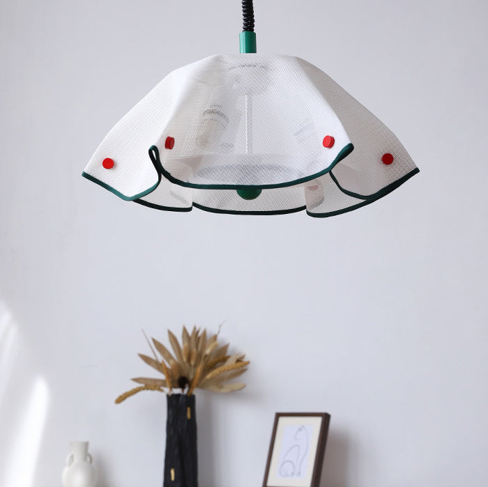 Modern Mid-Century Iron, Acrylic & Fabric Petal Shaped 3-Light Pendant Light For Bedroom & Living Room