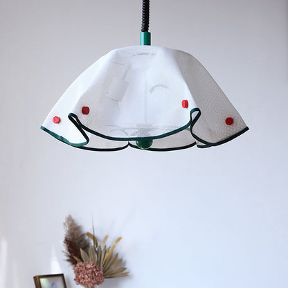 Modern Mid-Century Iron, Acrylic & Fabric Petal Shaped 3-Light Pendant Light For Bedroom & Living Room