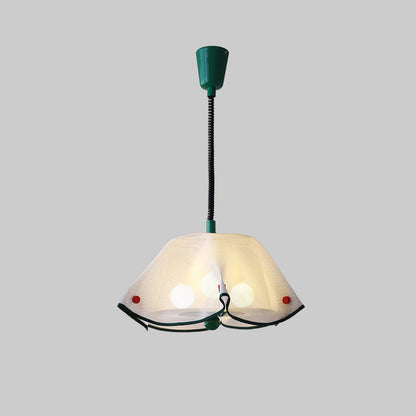 Modern Mid-Century Iron, Acrylic & Fabric Petal Shaped 3-Light Pendant Light For Bedroom & Living Room
