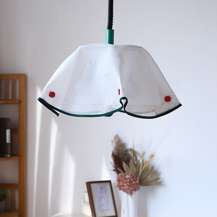 Modern Mid-Century Iron, Acrylic & Fabric Petal Shaped 3-Light Pendant Light For Bedroom & Living Room
