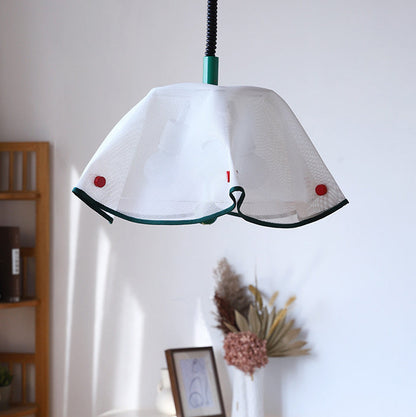 Modern Mid-Century Iron, Acrylic & Fabric Petal Shaped 3-Light Pendant Light For Bedroom & Living Room
