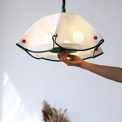 Modern Mid-Century Iron, Acrylic & Fabric Petal Shaped 3-Light Pendant Light For Bedroom & Living Room