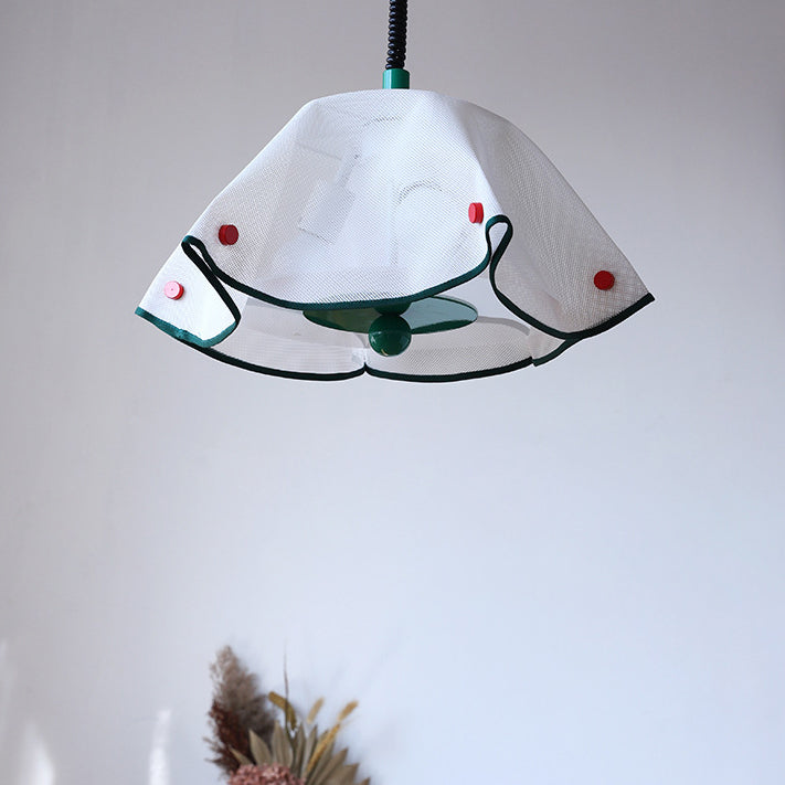Modern Mid-Century Iron, Acrylic & Fabric Petal Shaped 3-Light Pendant Light For Bedroom & Living Room