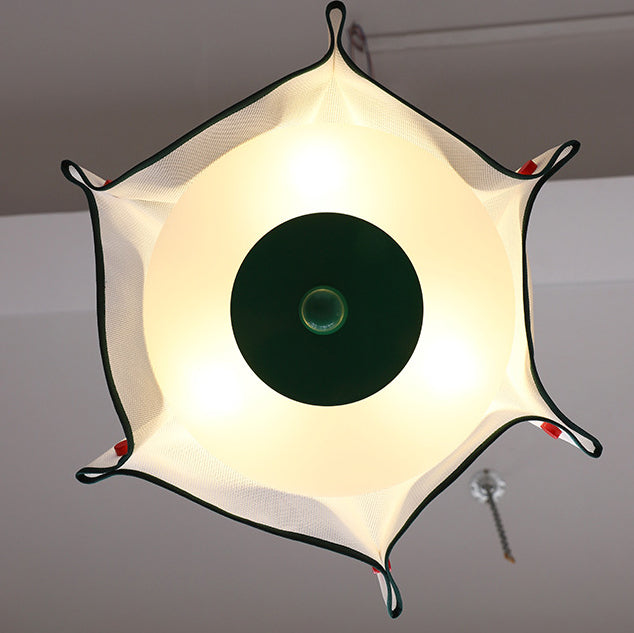 Modern Mid-Century Iron, Acrylic & Fabric Petal Shaped 3-Light Pendant Light For Bedroom & Living Room