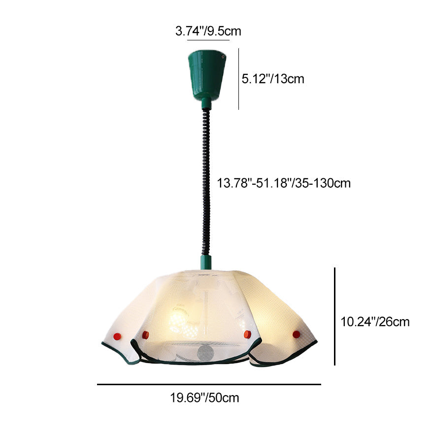 Modern Mid-Century Iron, Acrylic & Fabric Petal Shaped 3-Light Pendant Light For Bedroom & Living Room