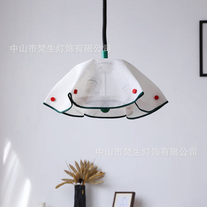 Modern Mid-Century Iron, Acrylic & Fabric Petal Shaped 3-Light Pendant Light For Bedroom & Living Room
