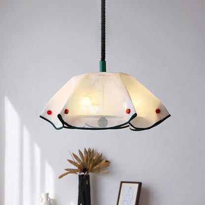 Modern Mid-Century Iron, Acrylic & Fabric Petal Shaped 3-Light Pendant Light For Bedroom & Living Room