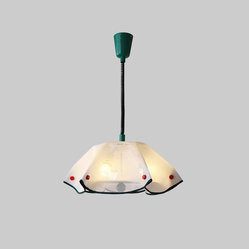 Modern Mid-Century Iron, Acrylic & Fabric Petal Shaped 3-Light Pendant Light For Bedroom & Living Room