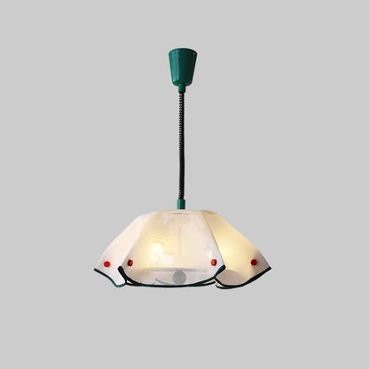 Modern Mid-Century Iron, Acrylic & Fabric Petal Shaped 3-Light Pendant Light For Bedroom & Living Room