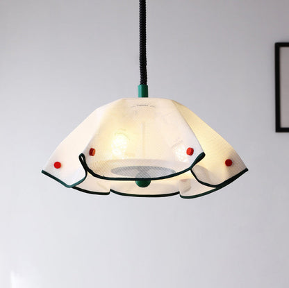 Modern Mid-Century Iron, Acrylic & Fabric Petal Shaped 3-Light Pendant Light For Bedroom & Living Room