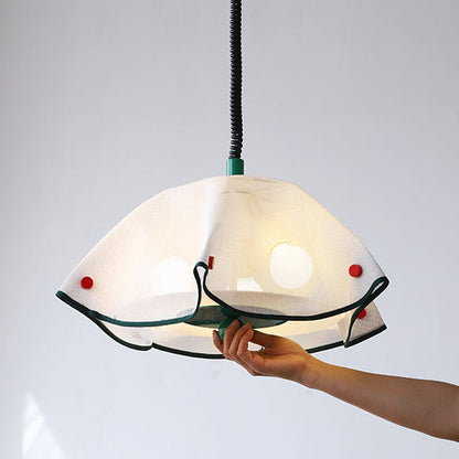 Modern Mid-Century Iron, Acrylic & Fabric Petal Shaped 3-Light Pendant Light For Bedroom & Living Room