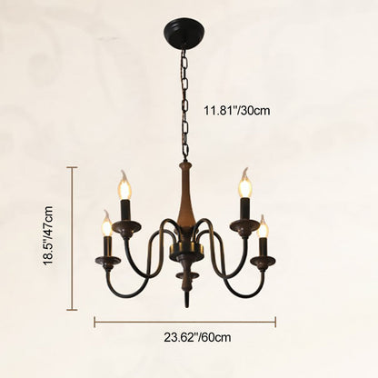 Traditional Rustic Wood & Iron Candle Holder Branching Iron Rod 5/6/8 Light Chandelier For Living Room