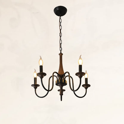 Traditional Rustic Wood & Iron Candle Holder Branching Iron Rod 5/6/8 Light Chandelier For Living Room