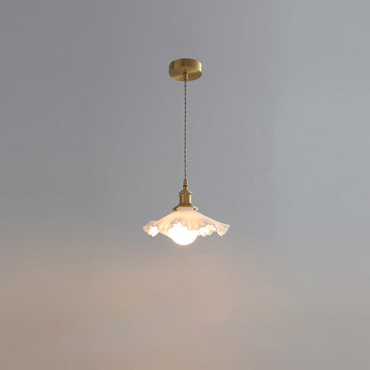 Traditional French Brass Glass Flower-Shaped 1-Light Pendant Light For Bedroom & Living Room