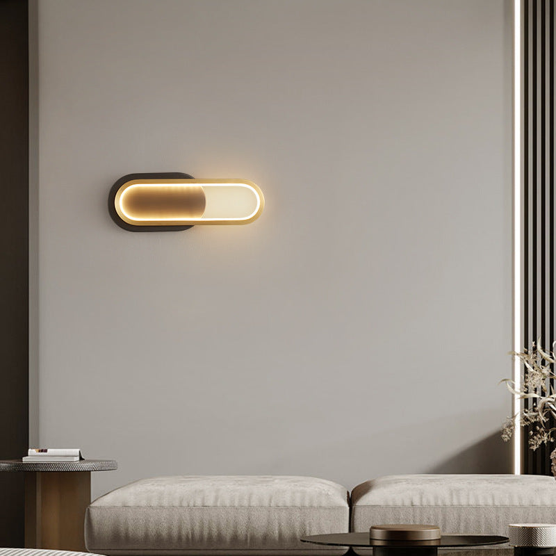 Modern Minimalist Brass & Acrylic Oval LED Wall Sconce Lamp For Bedroom & Living Room