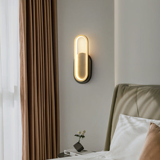 مصباح حائط LED بيضاوي الشكل مصنوع من النحاس والأكريليك بتصميم عصري بسيط لغرفة النوم وغرفة المعيشة