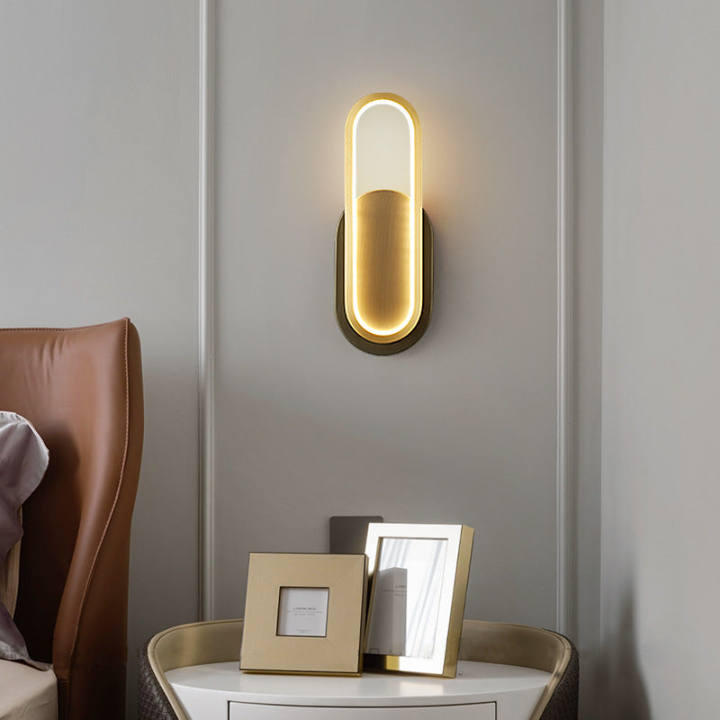 Modern Minimalist Brass & Acrylic Oval LED Wall Sconce Lamp For Bedroom & Living Room