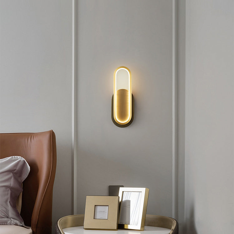 Modern Minimalist Brass & Acrylic Oval LED Wall Sconce Lamp For Bedroom & Living Room