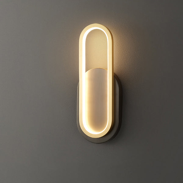 Modern Minimalist Brass & Acrylic Oval LED Wall Sconce Lamp For Bedroom & Living Room