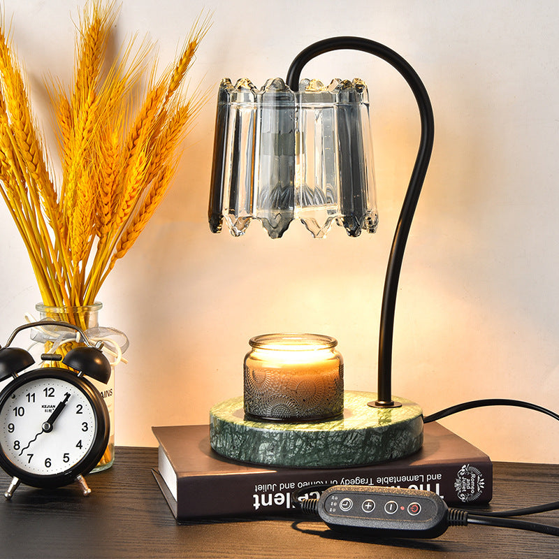 Modern Art Deco Iron Glass & Marble Round Base & Flower Shade 1-Light Aroma Melting Wax Table Lamp For Bedroom & Living Room