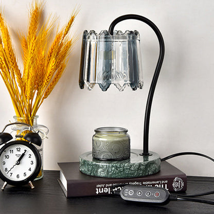 Modern Art Deco Iron Glass & Marble Round Base & Flower Shade 1-Light Aroma Melting Wax Table Lamp For Bedroom & Living Room