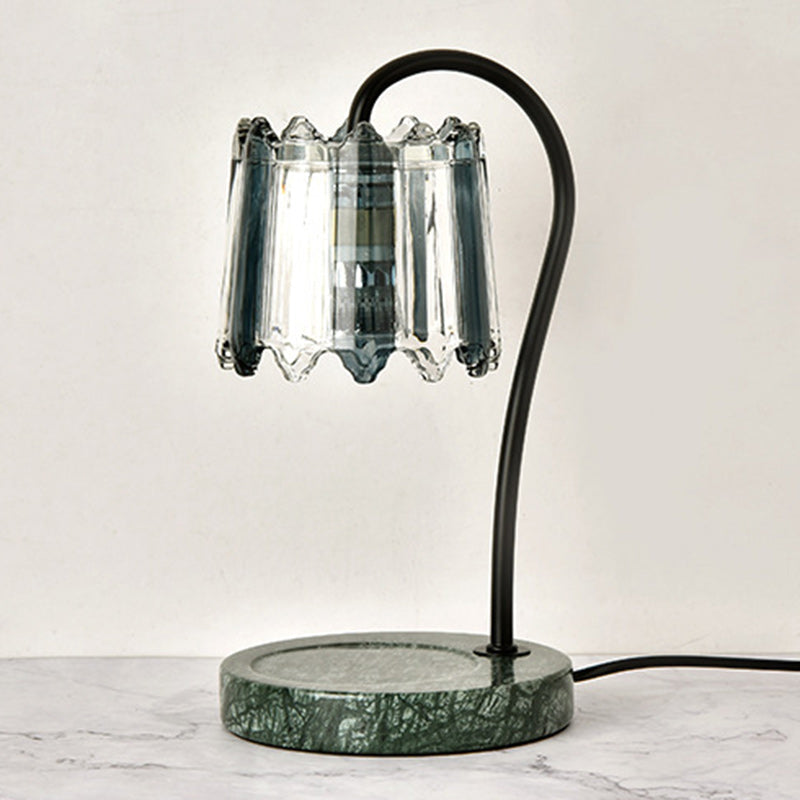Modern Art Deco Iron Glass & Marble Round Base & Flower Shade 1-Light Aroma Melting Wax Table Lamp For Bedroom & Living Room