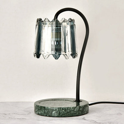 Modern Art Deco Iron Glass & Marble Round Base & Flower Shade 1-Light Aroma Melting Wax Table Lamp For Bedroom & Living Room