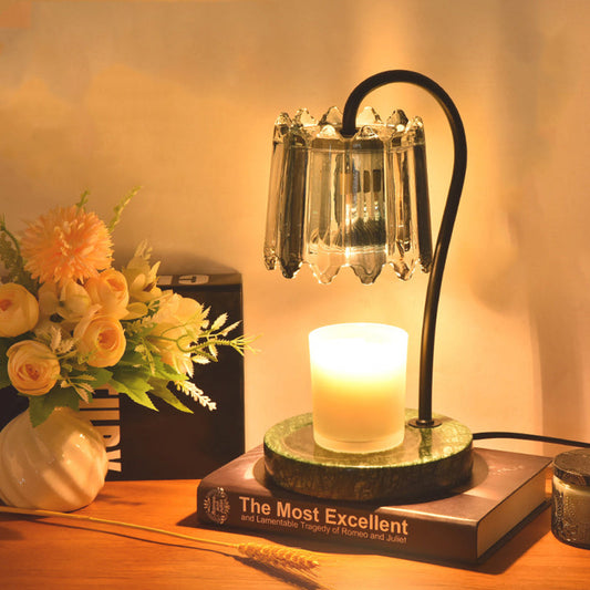 Modern Art Deco Iron Glass & Marble Round Base & Flower Shade 1-Light Aroma Melting Wax Table Lamp For Bedroom & Living Room
