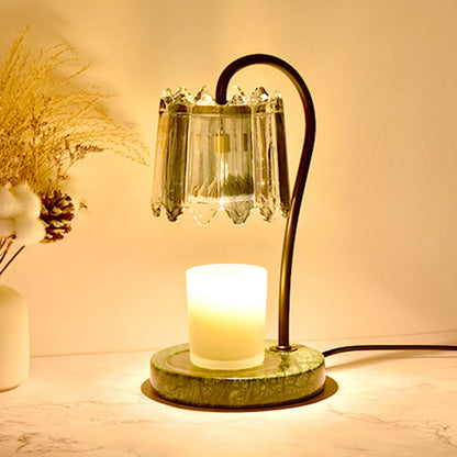 Modern Art Deco Iron Glass & Marble Round Base & Flower Shade 1-Light Aroma Melting Wax Table Lamp For Bedroom & Living Room