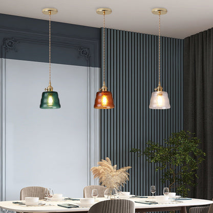 Contemporary Nordic Brass & Iron Cylindrical Frosted Glass 1-Light Pendant Light For Bedroom & Living Room