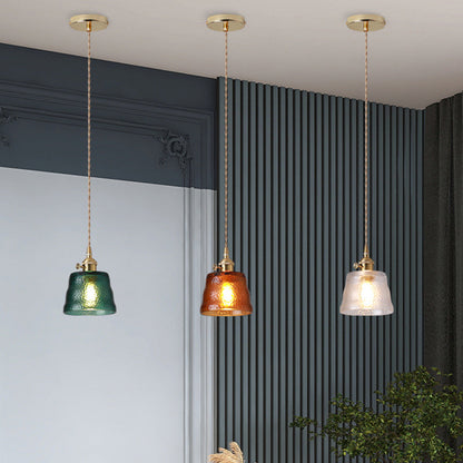 Contemporary Nordic Brass & Iron Cylindrical Frosted Glass 1-Light Pendant Light For Bedroom & Living Room