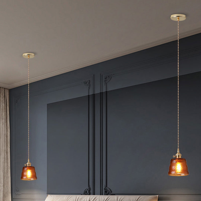Contemporary Nordic Brass & Iron Cylindrical Frosted Glass 1-Light Pendant Light For Bedroom & Living Room