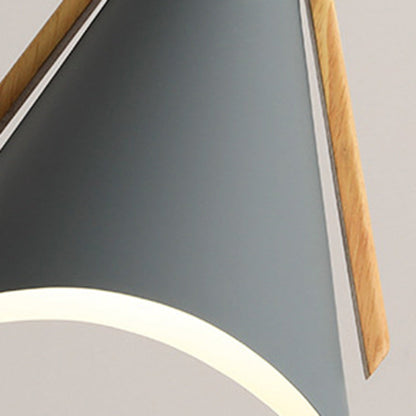 Contemporary Nordic Wood & Iron Conical 1-Light Adjustable Pendant Light For Bedroom & Living Room