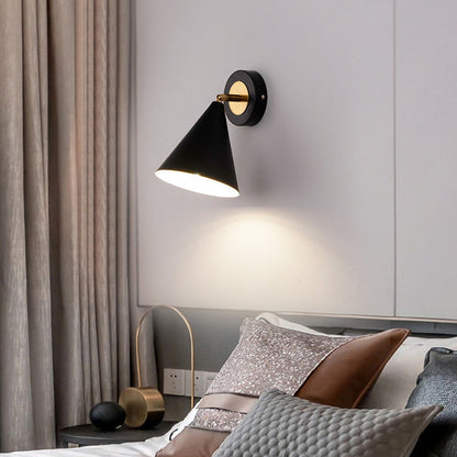 Modern Minimalist Iron Cone Shade 1-Light Rotatable Wall Sconce Lamp For Bedroom & Living Room