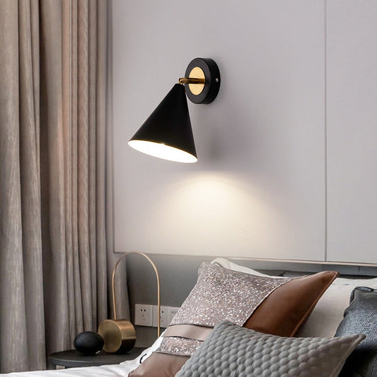 Modern Minimalist Iron Cone Shade 1-Light Rotatable Wall Sconce Lamp For Bedroom & Living Room