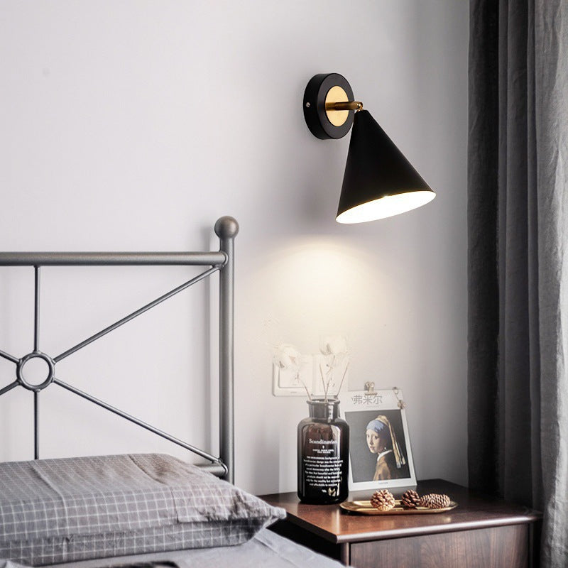 Modern Minimalist Iron Cone Shade 1-Light Rotatable Wall Sconce Lamp For Bedroom & Living Room